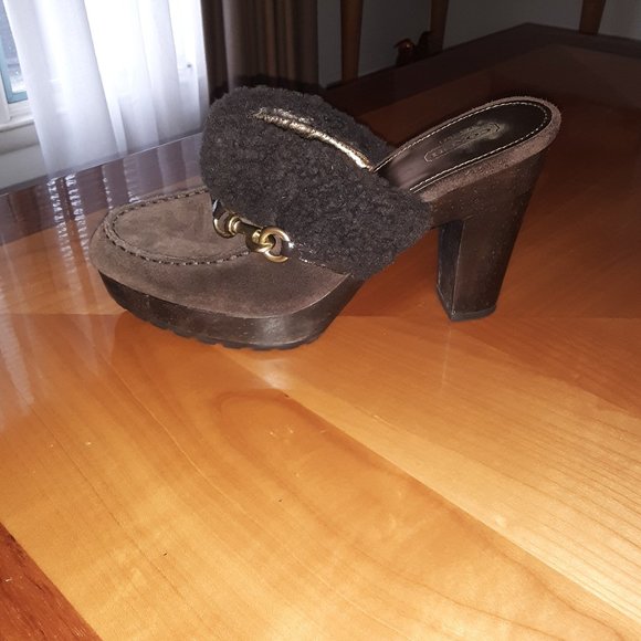 Coach Womens Brown Suede Platform Clogs/Mules Sz 9 - Picture 1 of 9
